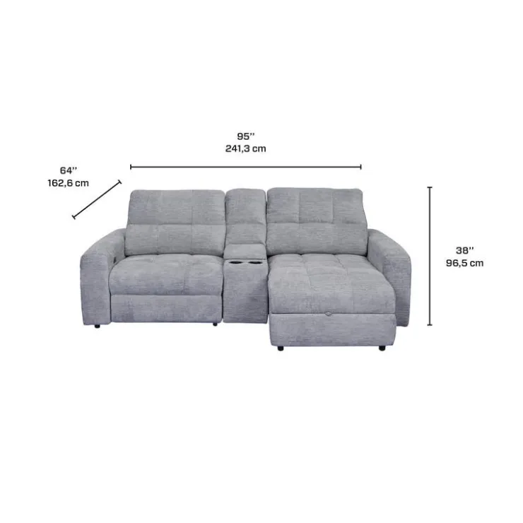 Power Modular Loveseat with Left-Side slider, Right-Side Chaise with Storage, and Console - 3 pcs Grey Best