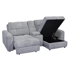 Power Modular Loveseat with Left-Side slider, Right-Side Chaise with Storage, and Console - 3 pcs Grey Best
