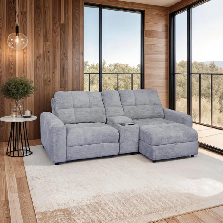 Power Modular Loveseat with Left-Side slider, Right-Side Chaise with Storage, and Console - 3 pcs Grey Best