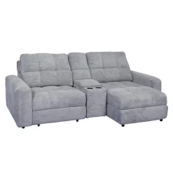 Power Modular Loveseat with Left-Side slider, Right-Side Chaise with Storage, and Console - 3 pcs Grey Best