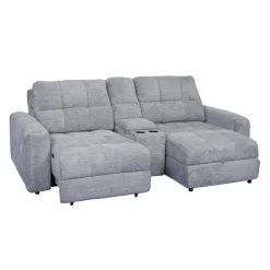 Power Modular Loveseat with Left-Side slider, Right-Side Chaise with Storage, and Console - 3 pcs Grey Best