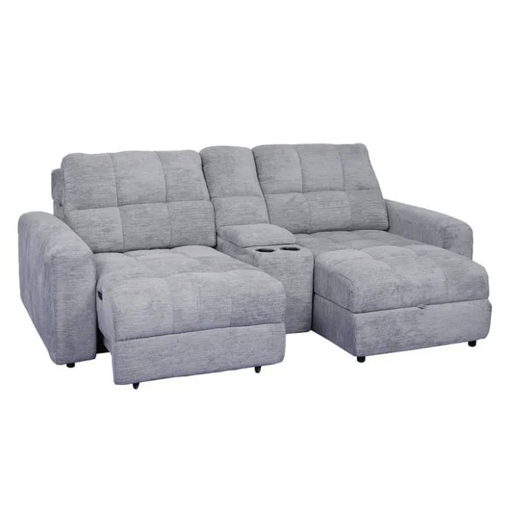 Power Modular Loveseat with Left-Side slider, Right-Side Chaise with Storage, and Console - 3 pcs Grey Best