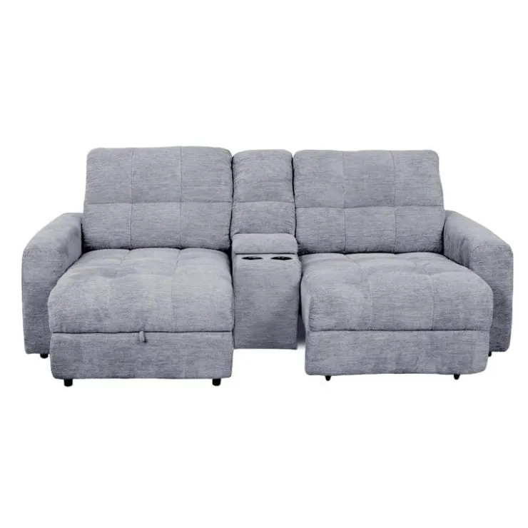 Power Modular Loveseat with Right-Side slider, Left-Side Chaise with Storage, and Console - 3 pcs Grey