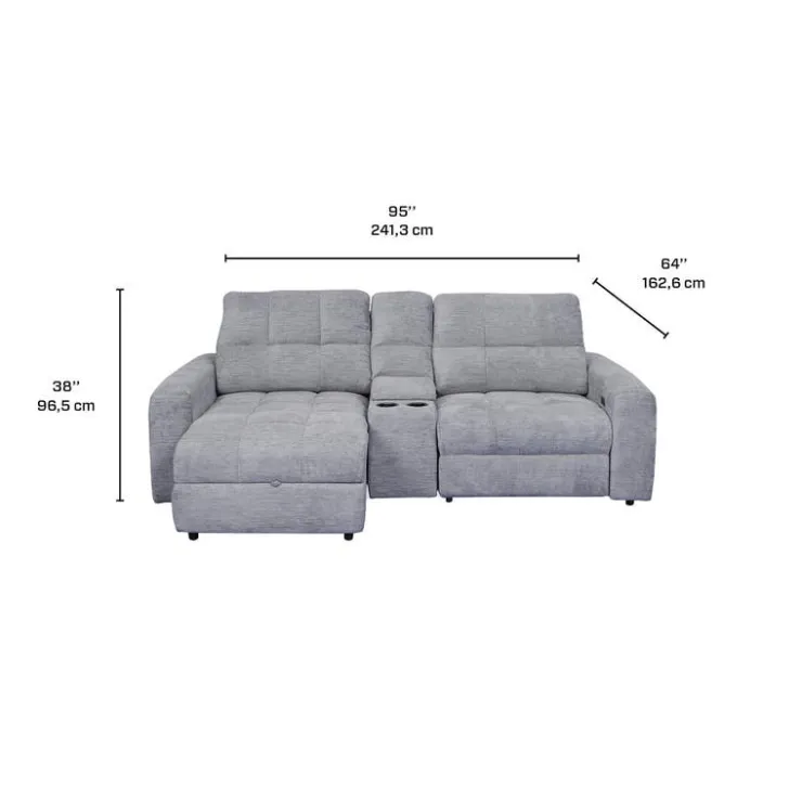 Power Modular Loveseat with Right-Side slider, Left-Side Chaise with Storage, and Console - 3 pcs Grey