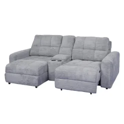 Power Modular Loveseat with Right-Side slider, Left-Side Chaise with Storage, and Console - 3 pcs Grey