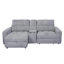 Power Modular Loveseat with Right-Side slider, Left-Side Chaise with Storage, and Console - 3 pcs Grey