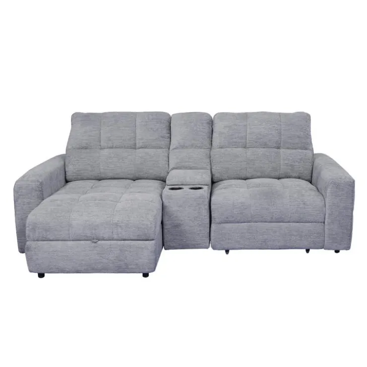 Power Modular Loveseat with Right-Side slider, Left-Side Chaise with Storage, and Console - 3 pcs Grey