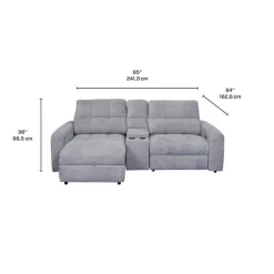 Power Modular Reclining Loveseat, Left-Side Chaise with Storage, and Console - 3 pcs Grey
