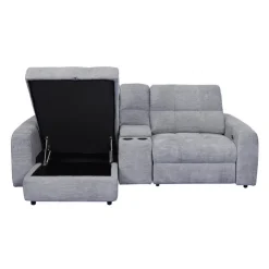 Power Modular Reclining Loveseat, Left-Side Chaise with Storage, and Console - 3 pcs Grey