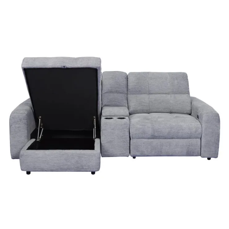 Power Modular Reclining Loveseat, Left-Side Chaise with Storage, and Console - 3 pcs Grey