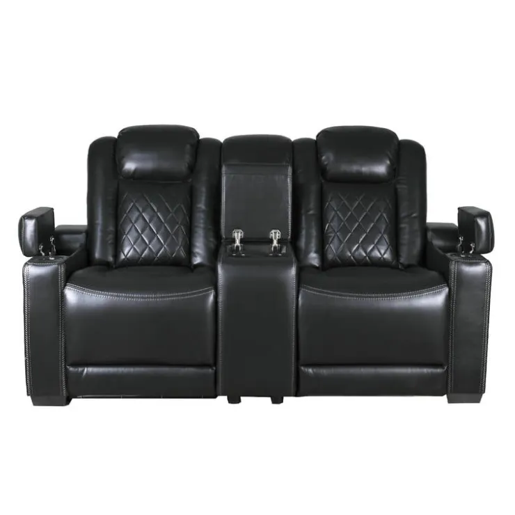Power Modular Reclining Loveseat and Console with Cup Holders - 3 pcs Black Clearance