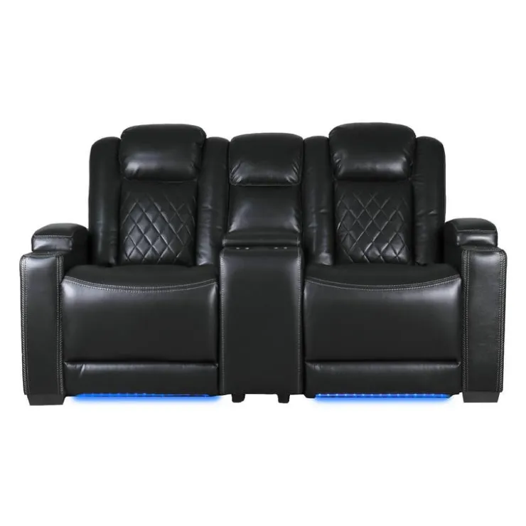 Power Modular Reclining Loveseat and Console with Cup Holders - 3 pcs Black Clearance
