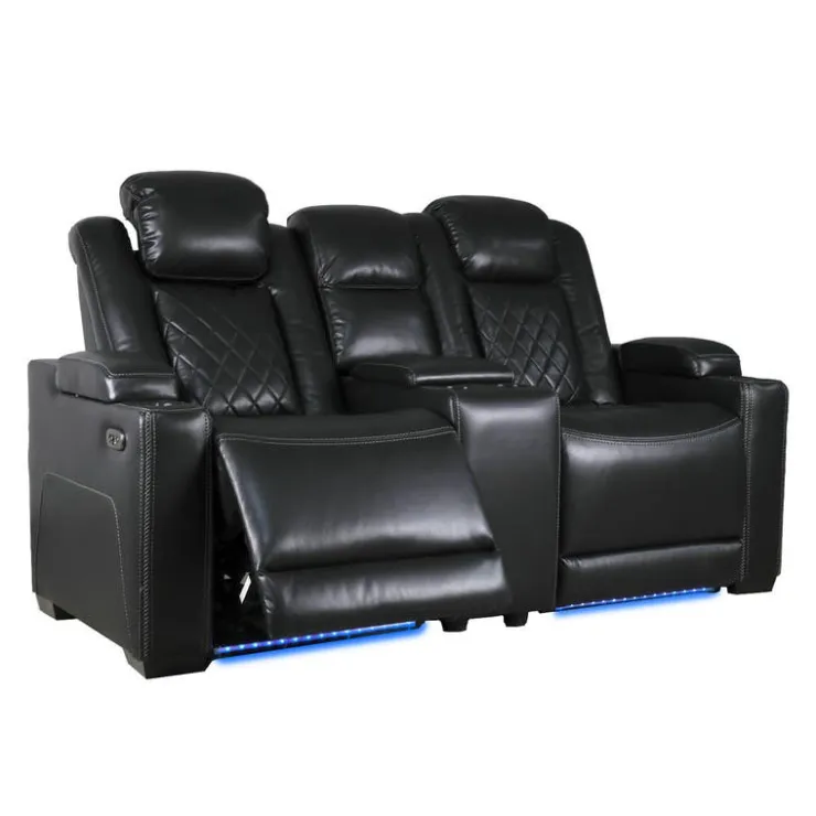 Power Modular Reclining Loveseat and Console with Cup Holders - 3 pcs Black Clearance