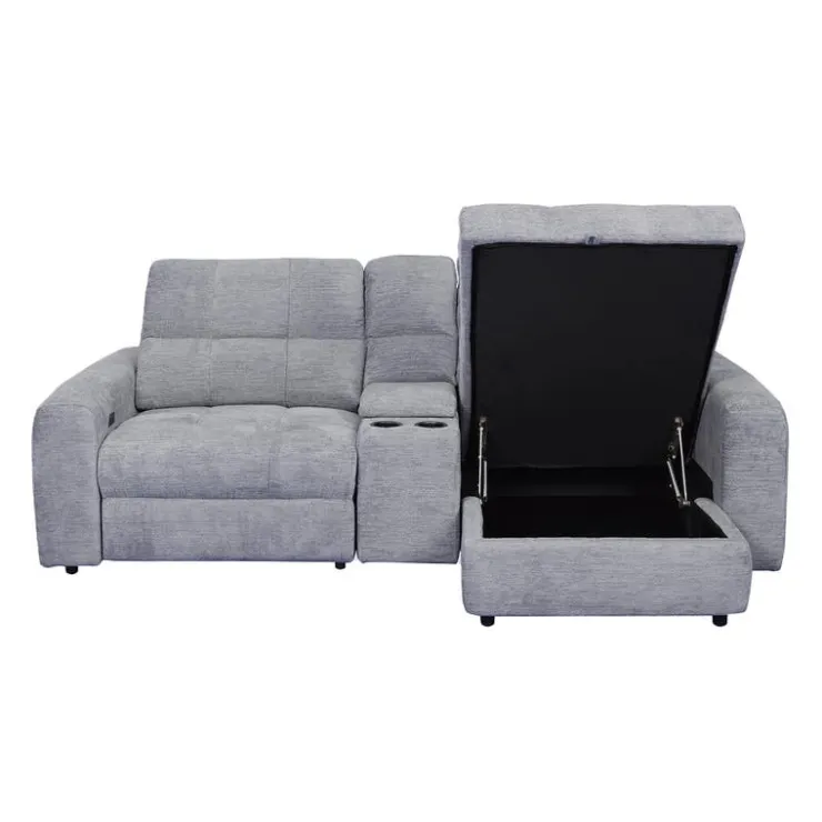 Power Modular Reclining Loveseat, Right-Side Chaise with Storage, and Console - 3 pcs Grey Sale