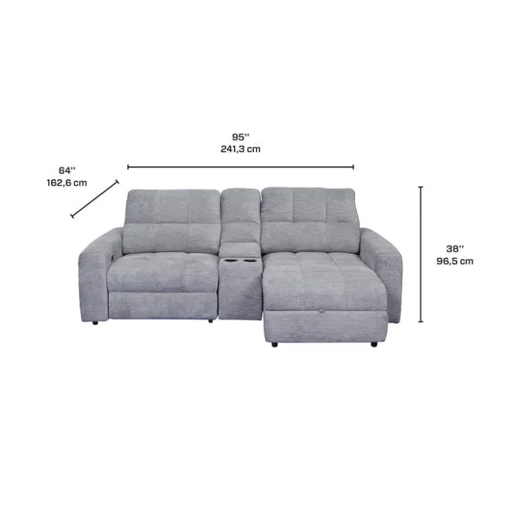 Power Modular Reclining Loveseat, Right-Side Chaise with Storage, and Console - 3 pcs Grey Sale