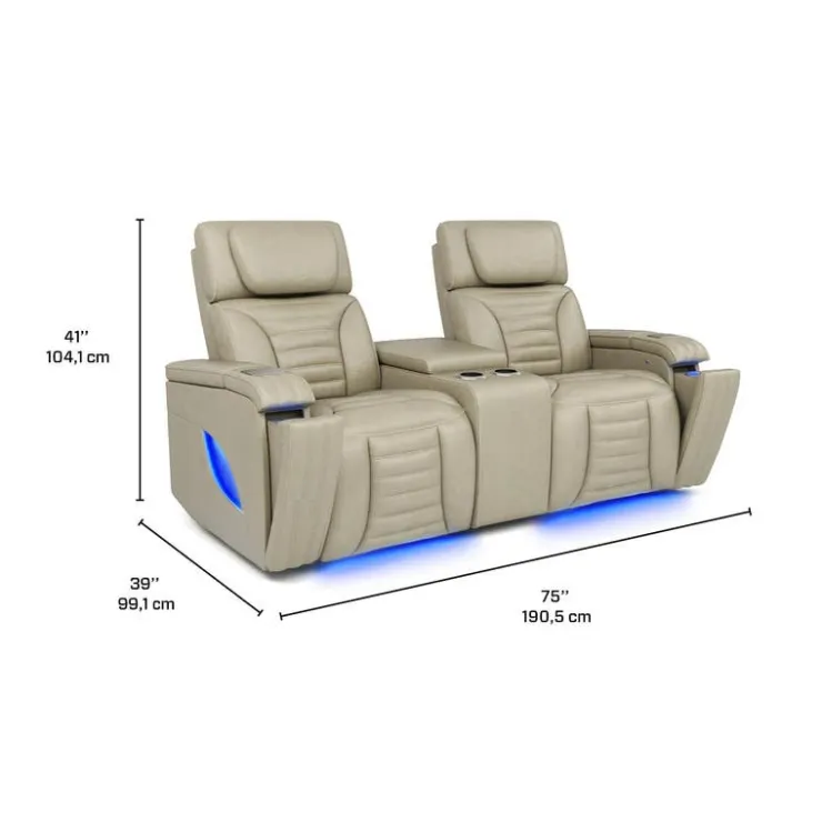 Power Modular Reclining Loveseat with Massage, Heat, and Angular Console - 3 pcs BEIGE New