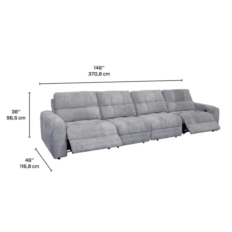 Power Modular Reclining Sofa - 4 pcs Grey Outlet