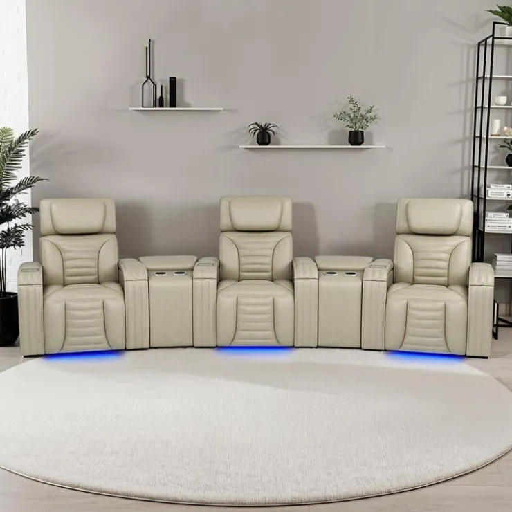 Power Modular Reclining Sofa with Massage, Heat, and Angular Consoles - 5 pcs BEIGE Clearance