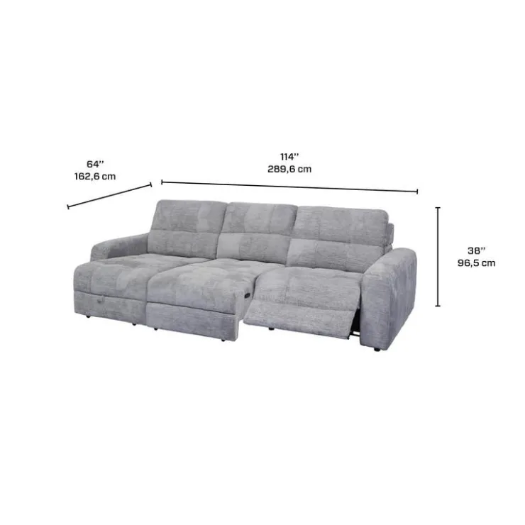Power Modular Reclining Sofa with 1 Slider and Chaise - 3 pcs Grey Sale