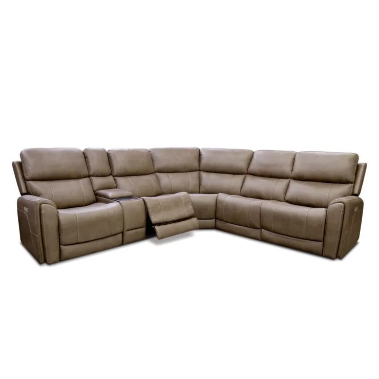 Power Modular Reclining Sectional with Console - 6 pcs Cappuccino Hot