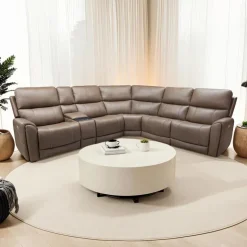Power Modular Reclining Sectional with Console - 6 pcs Cappuccino Hot