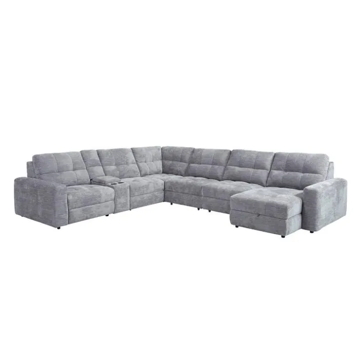 Power Modular Reclining Sectional with 2 Sliders, Right-Side Chaise with Storage, and Console - 7 pcs Grey Best