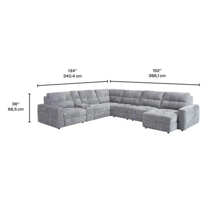 Power Modular Reclining Sectional with 2 Sliders, Right-Side Chaise with Storage, and Console - 7 pcs Grey Best