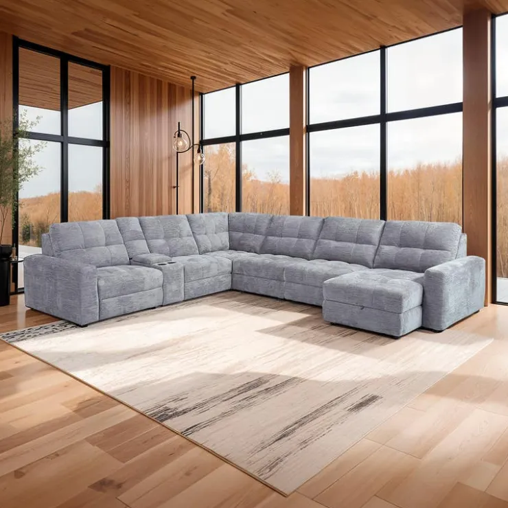 Power Modular Reclining Sectional with 2 Sliders, Right-Side Chaise with Storage, and Console - 7 pcs Grey Best