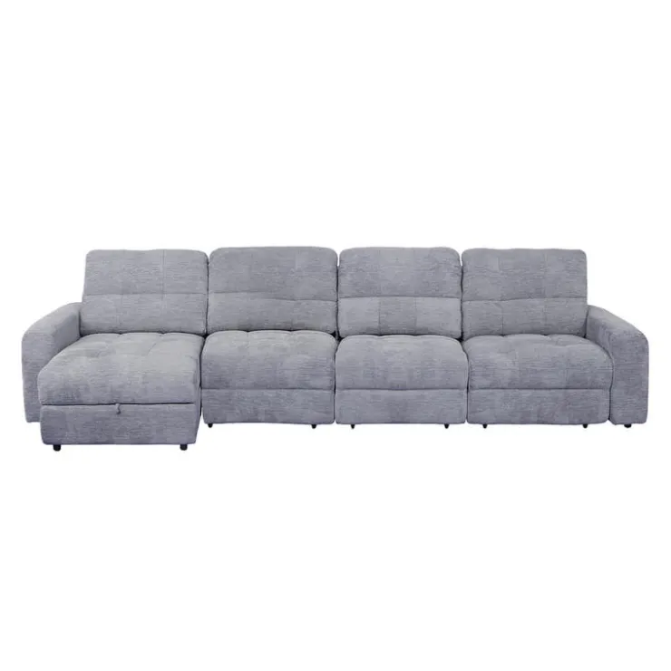 Power Modular Reclining Sectional with 1 Slider and Left-Side Chaise with Storage - 4 pcs Grey Clearance