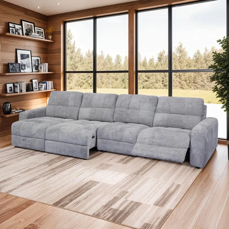 Power Modular Reclining Sectional with 1 Slider and Left-Side Chaise with Storage - 4 pcs Grey Clearance