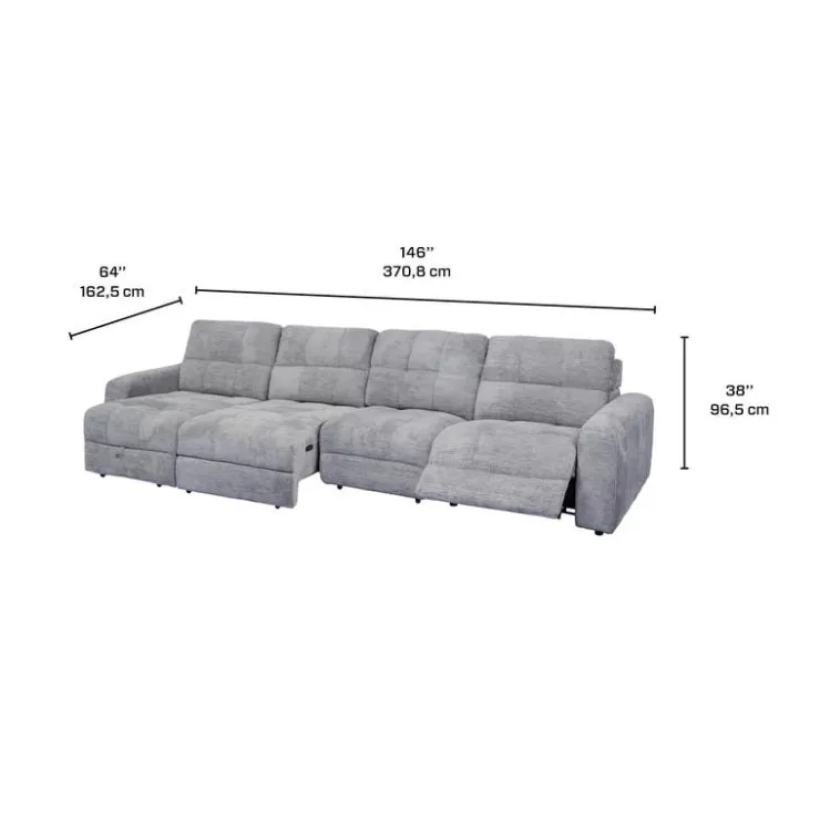Power Modular Reclining Sectional with 1 Slider and Left-Side Chaise with Storage - 4 pcs Grey Clearance