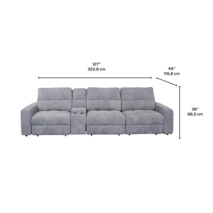 Power Modular Reclining Sofa with 1 Slider and Console - 4 pcs Grey Hot