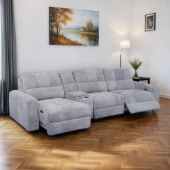 Power Modular Reclining Sofa with 1 Slider and Console - 4 pcs Grey Hot