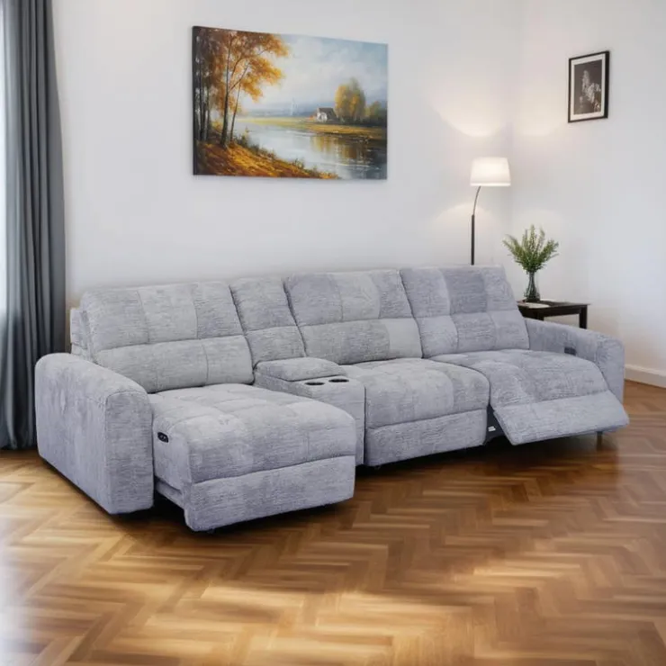 Power Modular Reclining Sofa with 1 Slider and Console - 4 pcs Grey Hot