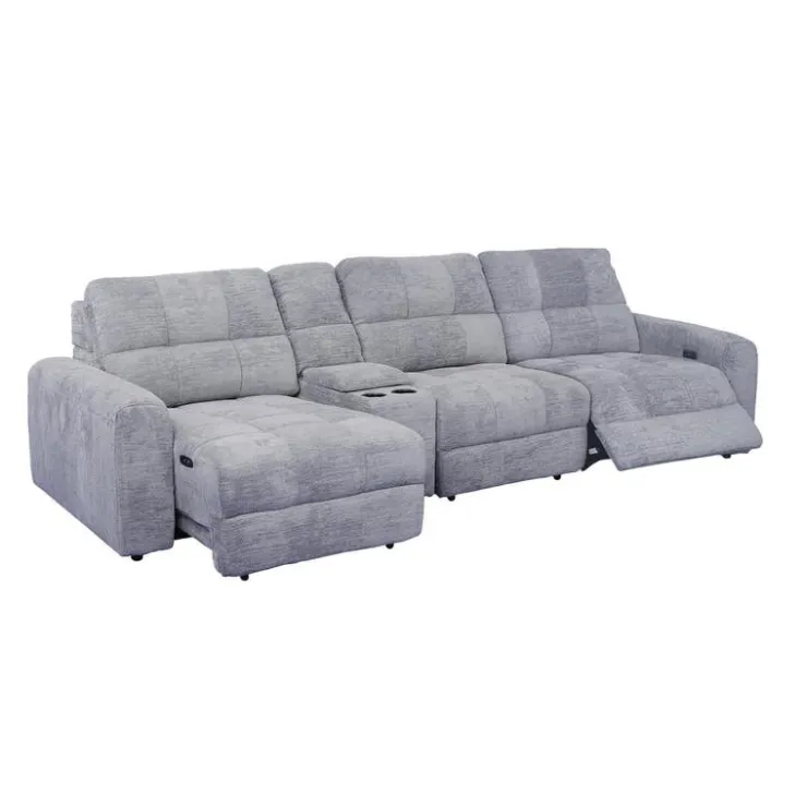 Power Modular Reclining Sofa with 1 Slider and Console - 4 pcs Grey Hot