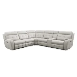 Power Modular Reclining Sectional with Console and Fold-Down Backrest - 6 pcs Beige/Light Grey