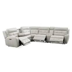 Power Modular Reclining Sectional with Console and Fold-Down Backrest - 6 pcs Beige/Light Grey