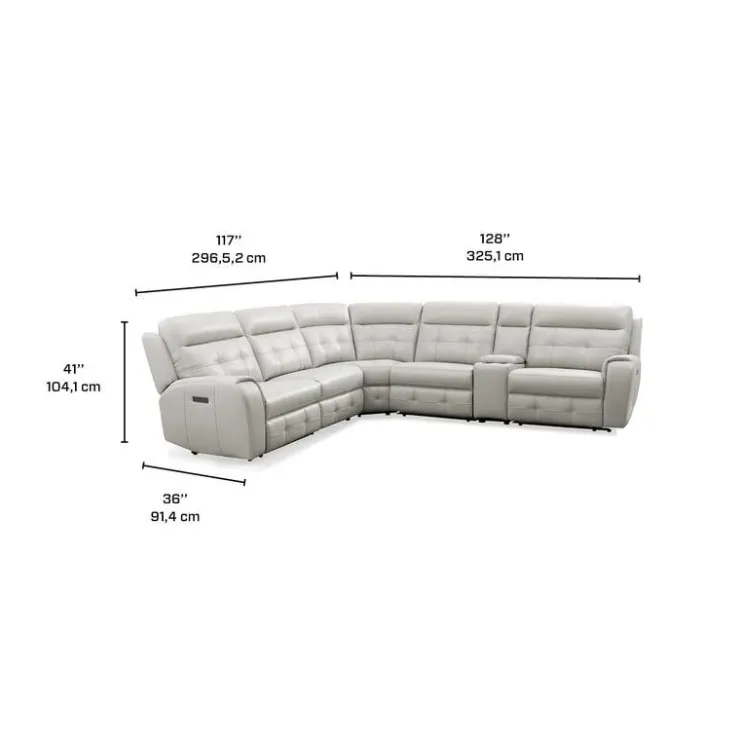 Power Modular Reclining Sectional with Console and Fold-Down Backrest - 6 pcs Beige/Light Grey