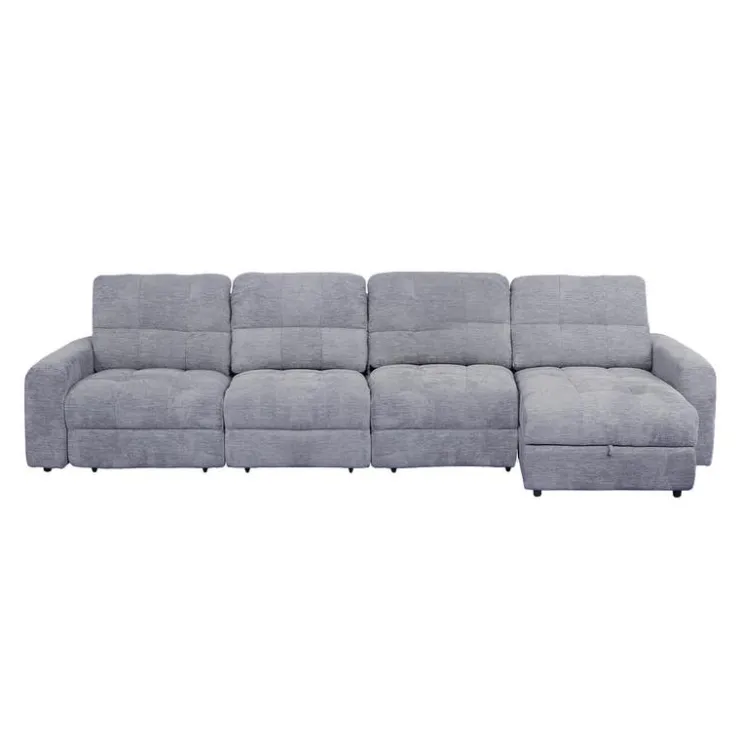 Power Modular Reclining Sectional with 2 Sliders and Right-Side Chaise with Storage - 4 pcs Grey