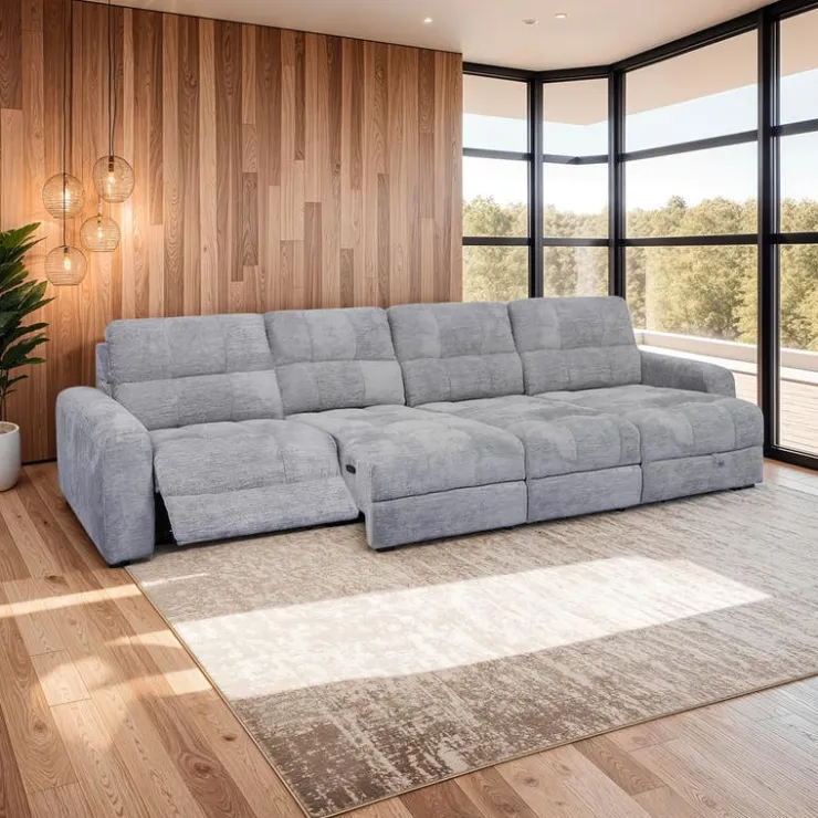 Power Modular Reclining Sectional with 2 Sliders and Right-Side Chaise with Storage - 4 pcs Grey