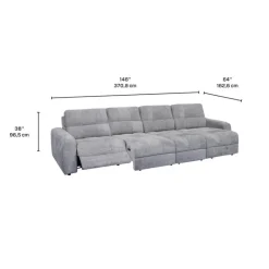 Power Modular Reclining Sectional with 2 Sliders and Right-Side Chaise with Storage - 4 pcs Grey