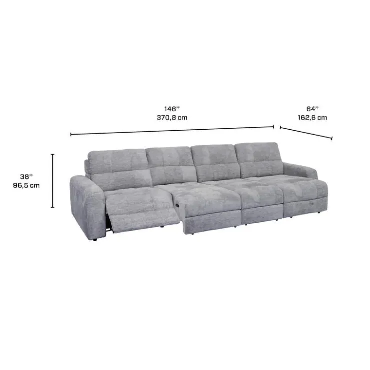 Power Modular Reclining Sectional with 2 Sliders and Right-Side Chaise with Storage - 4 pcs Grey