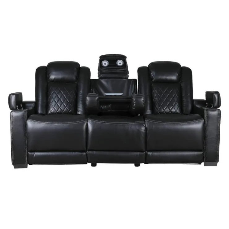 Power Modular Reclining Sofa and Drop-Down Backrest with Reading Lights - 3 pcs Black Online