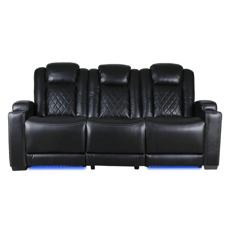 Power Modular Reclining Sofa and Drop-Down Backrest with Reading Lights - 3 pcs Black Online