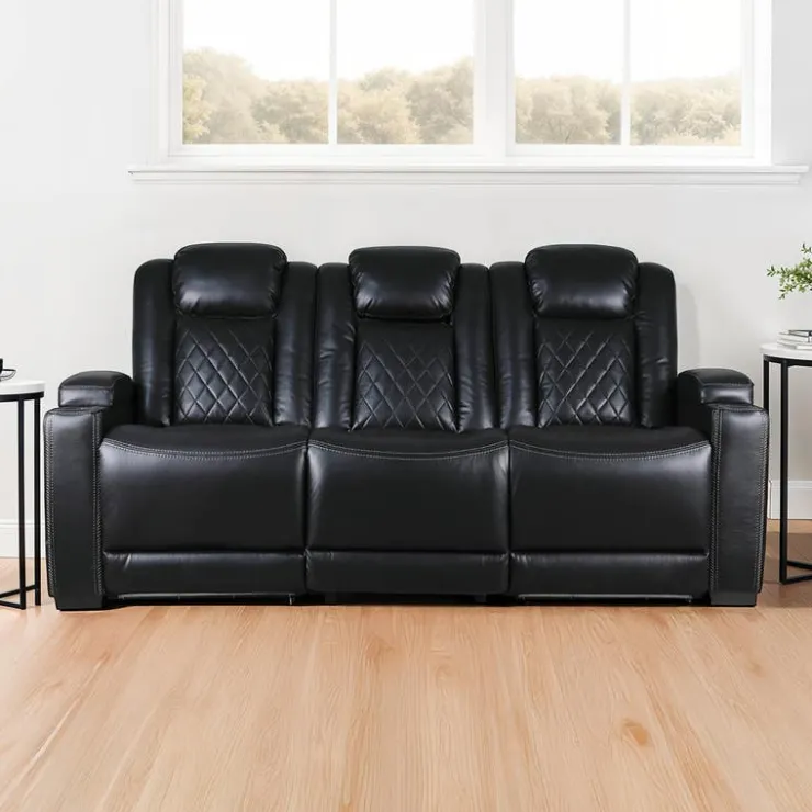 Power Modular Reclining Sofa and Drop-Down Backrest with Reading Lights - 3 pcs Black Online