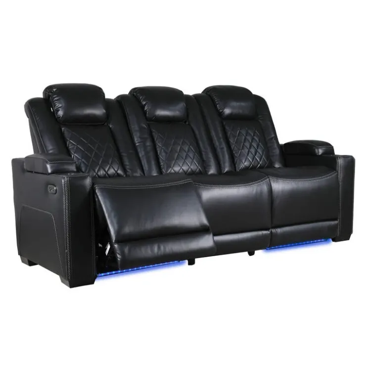 Power Modular Reclining Sofa and Drop-Down Backrest with Reading Lights - 3 pcs Black Online