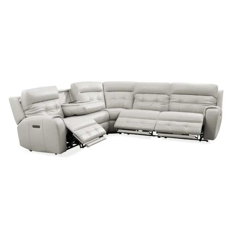 Power Modular Reclining Sectional with Fold-Down Backrest - 5 pcs Beige/Light Grey New