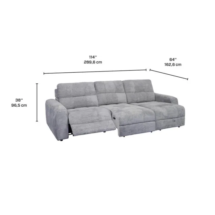 Power Modular Reclining Sofa with 1 Slider and Chaise - 3 pcs Grey Hot