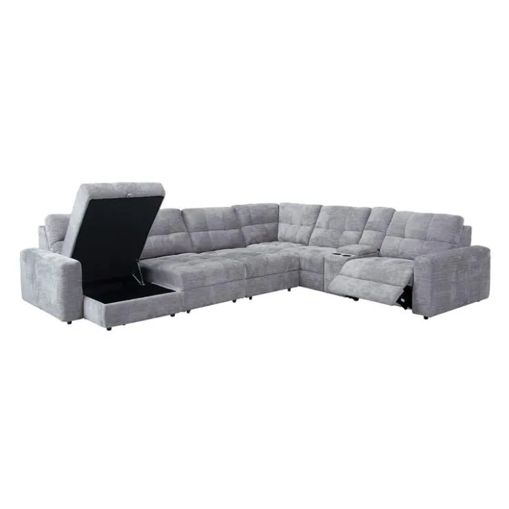 Power Modular Reclining Sectional with 2 Sliders, Left-Side Chaise with Storage, and Console - 7 pcs Grey Online