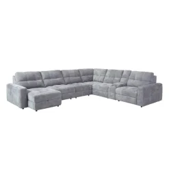 Power Modular Reclining Sectional with 2 Sliders, Left-Side Chaise with Storage, and Console - 7 pcs Grey Online